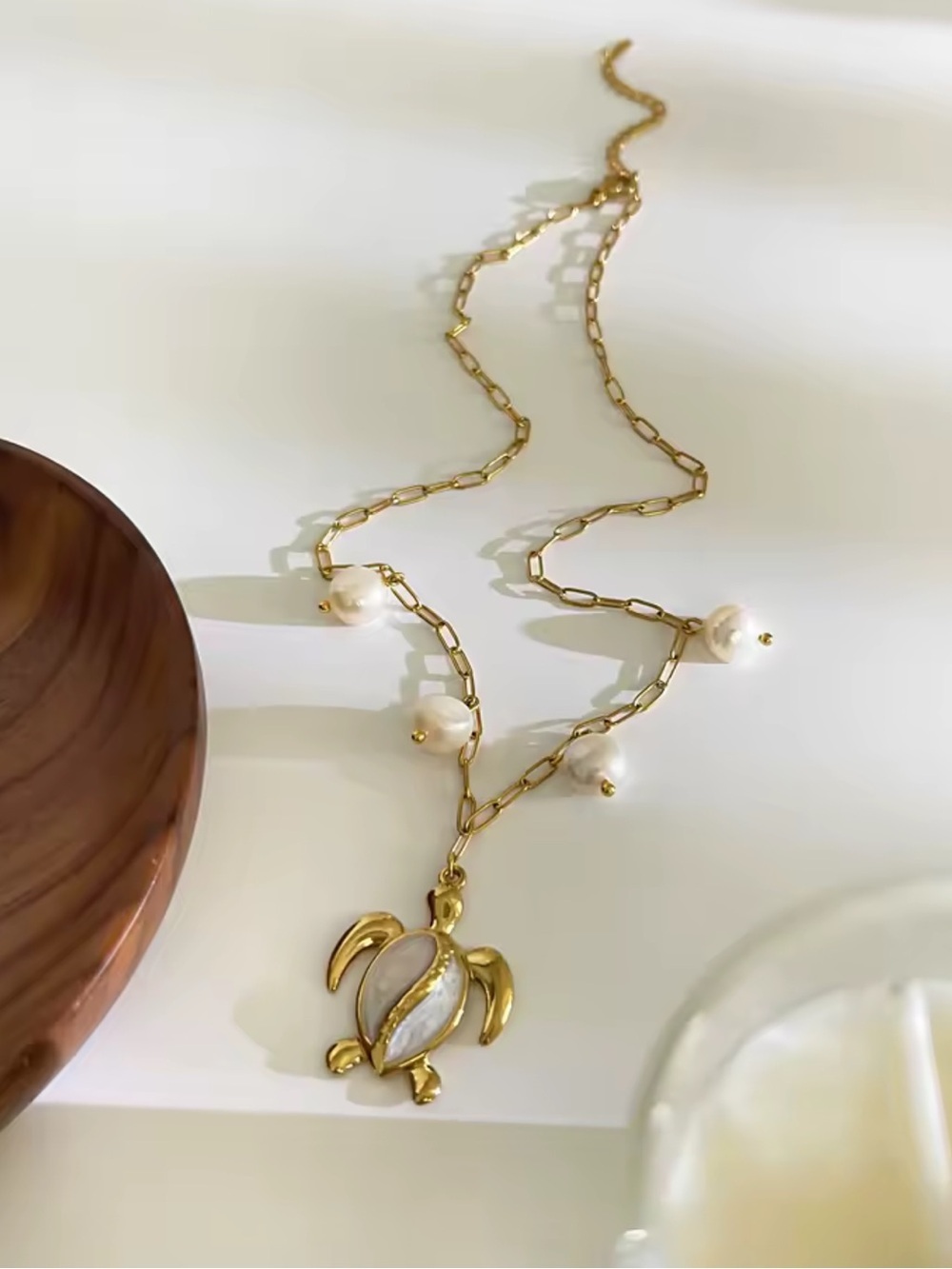 Pearl Turtle Gold Chain Necklace